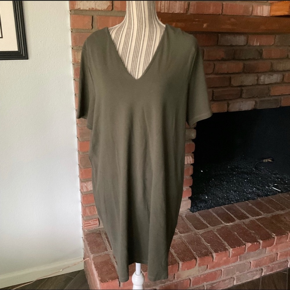 COS Olive Green V-Neck T Shirt Dress